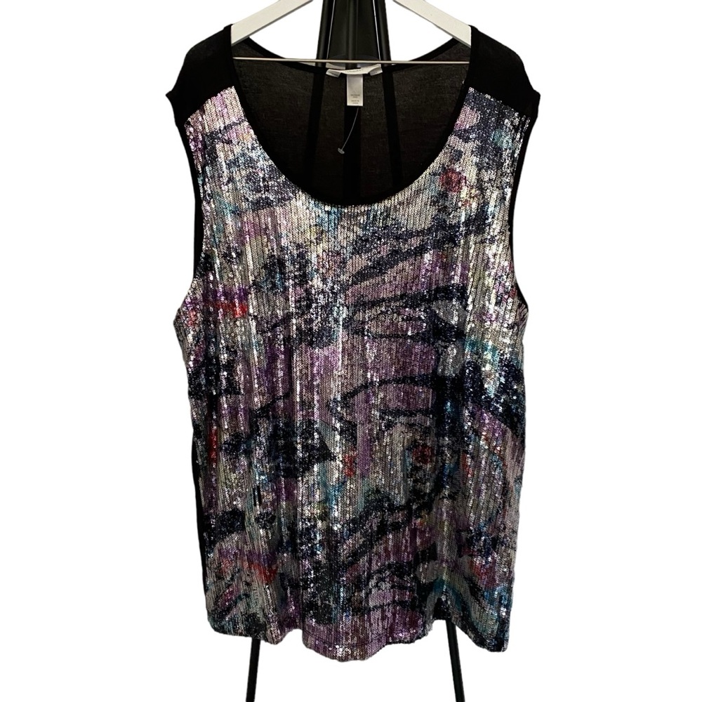 NWOT CJ Banks Sequins Watercolor Abstract Sleeveless Top Women Size 24/26W Long
